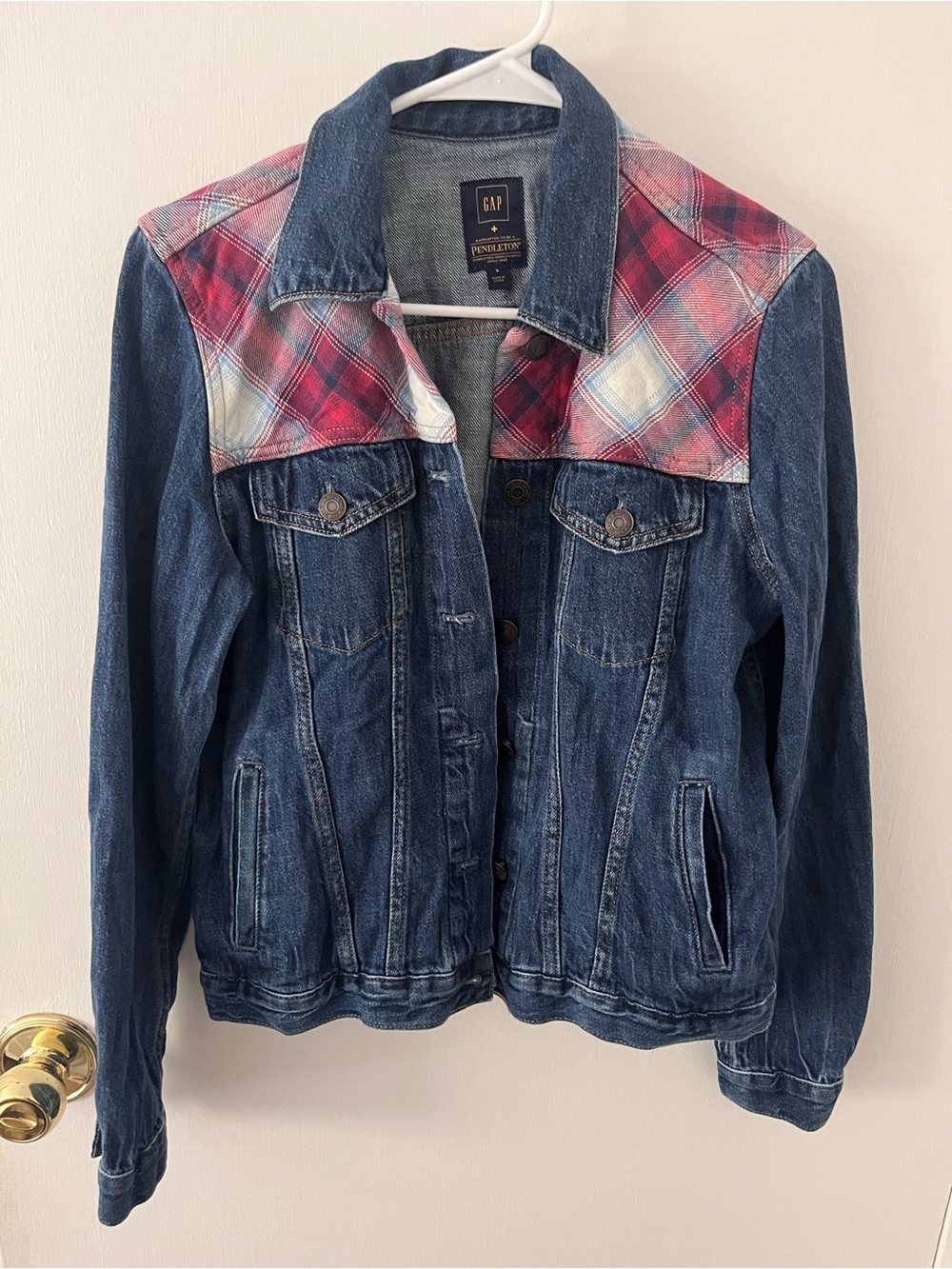 Gap x Pendleton Women’s Plaid Blue Red Denim Jean Jacket Size Small